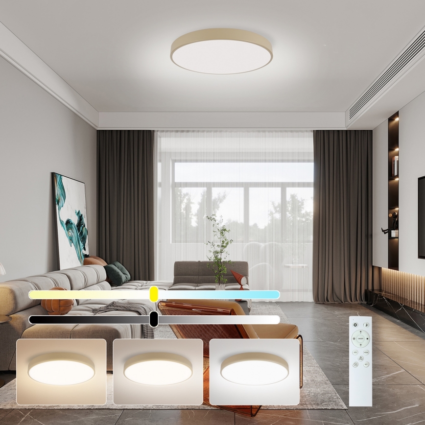 Brilagi - Диммерний стельовий світильник POOL SMART LED/60W/230V 3000-6000K діаметр 50 см Wi-Fi Tuya бежевий + дистанційне керування