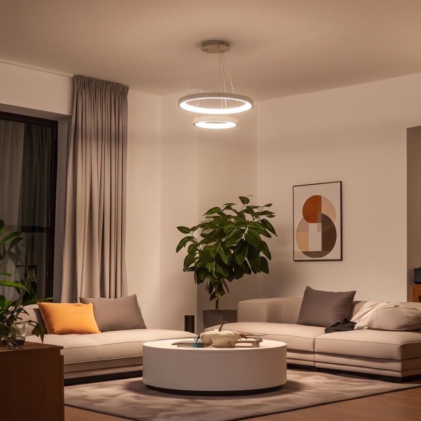 BRILAGI - диммируемая светодиодная подвесная люстра на тросе FALCON SLIM LED/68W/230V 3000-6500K, диаметр 50 см, бежевого цвета + дистанционное управление