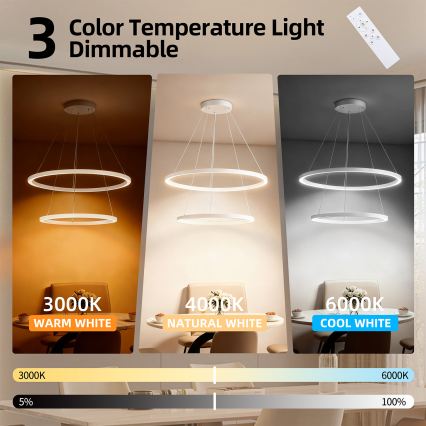 Brilagi - Диммируемая люстра на тросе PORTOFINO LED/98W/230V 3000-6000K Ø 80 см белая + пульт дистанционного управления