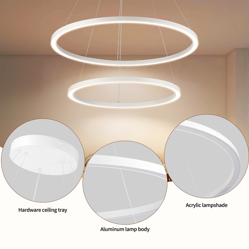 Brilagi - Диммируемая люстра на тросе PORTOFINO LED/98W/230V 3000-6000K Ø 80 см белая + пульт дистанционного управления