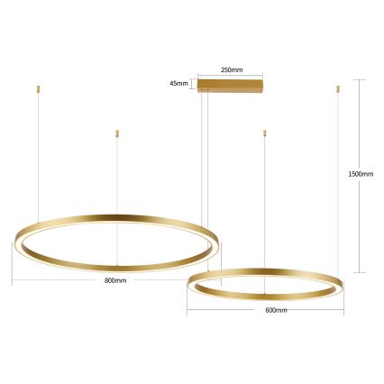 Brilagi - светодиодная диммируемая подвесная люстра на тросе PORTOFINO LED/98W/230V 3000-6000K золотая + пульт дистанционного управления