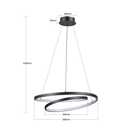 Brilagi - Светодиодная диммируемая подвесная люстра на тросе TWISTER LED, 48 Вт/230 В, 3000-6000K, Ø 50 см, чёрная + пульт дистанционного управления