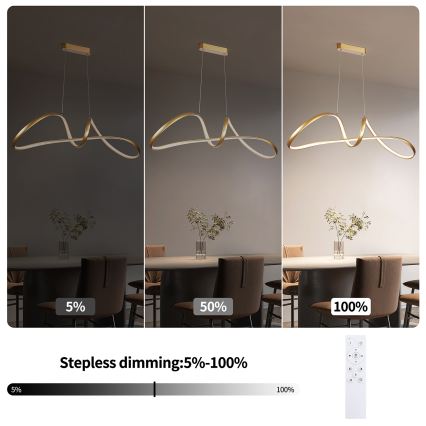 Brilagi - диммируемая LED-люстра на тросовом подвесе TWISTER LED/60W/230V 3000-6000K золотая + пульт дистанционного управления