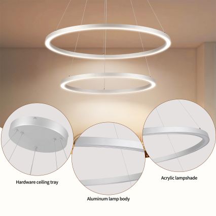 Brilagi - Диммируемая подвесная люстра на тросе PORTOFINO LED/98W/230V 3000-6000K Ø 80 см серебристая + пульт дистанционного управления