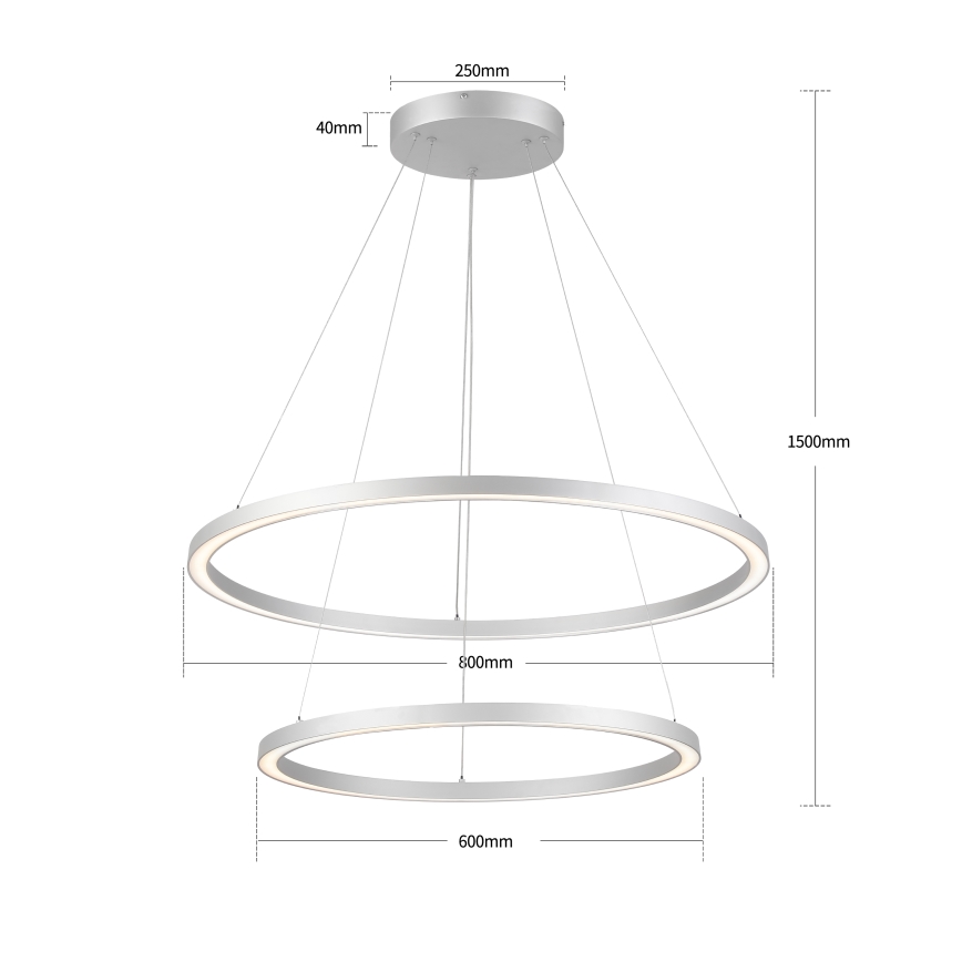 Brilagi - Диммируемая подвесная люстра на тросе PORTOFINO LED/98W/230V 3000-6000K Ø 80 см серебристая + пульт дистанционного управления