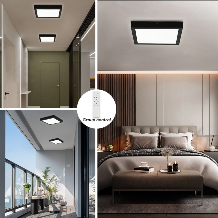 Brilagi - LED Диммируемая Потолочная Светильник для Ванных комнат FRAME SMART LED/24W/230V 30x30 см 3000-6000K IP44 Черный + Пульт ДУ