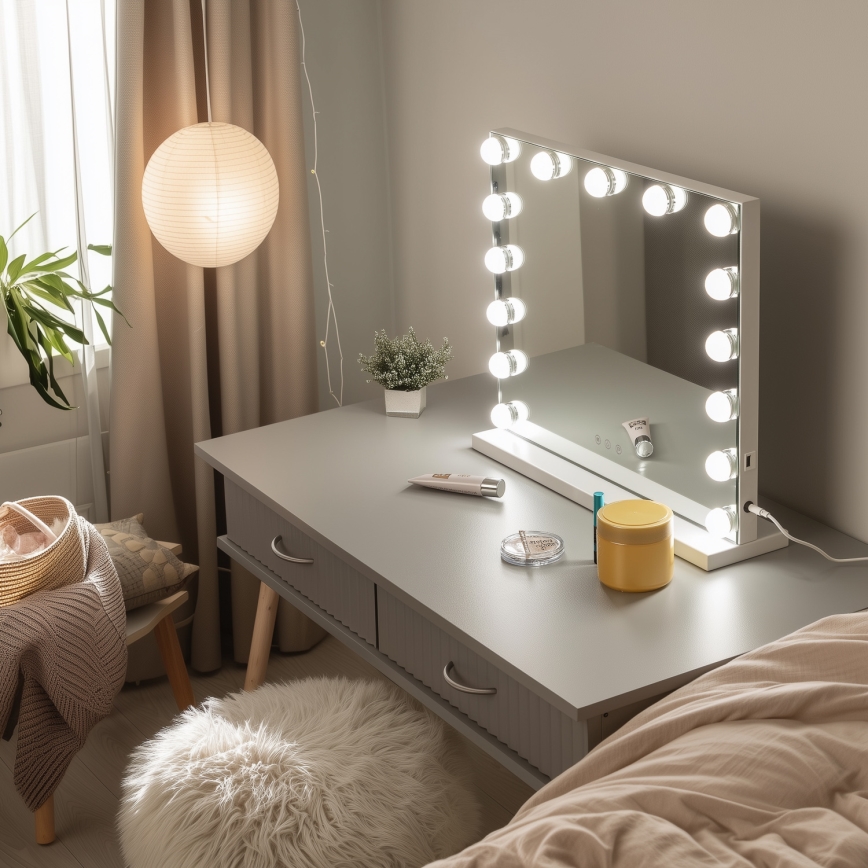 BRILAGI - LED Диммируемое зеркало для макияжа HOLLYWOOD LED/15W/230V CCT + USB белое