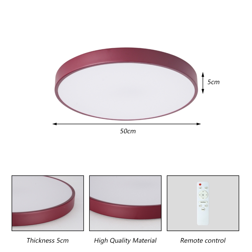 BRILAGI - LED диммируемый потолочный светильник POOL LED/60W/230V 3000-6000K диаметр 50 см бордовый + пульт дистанционного управления