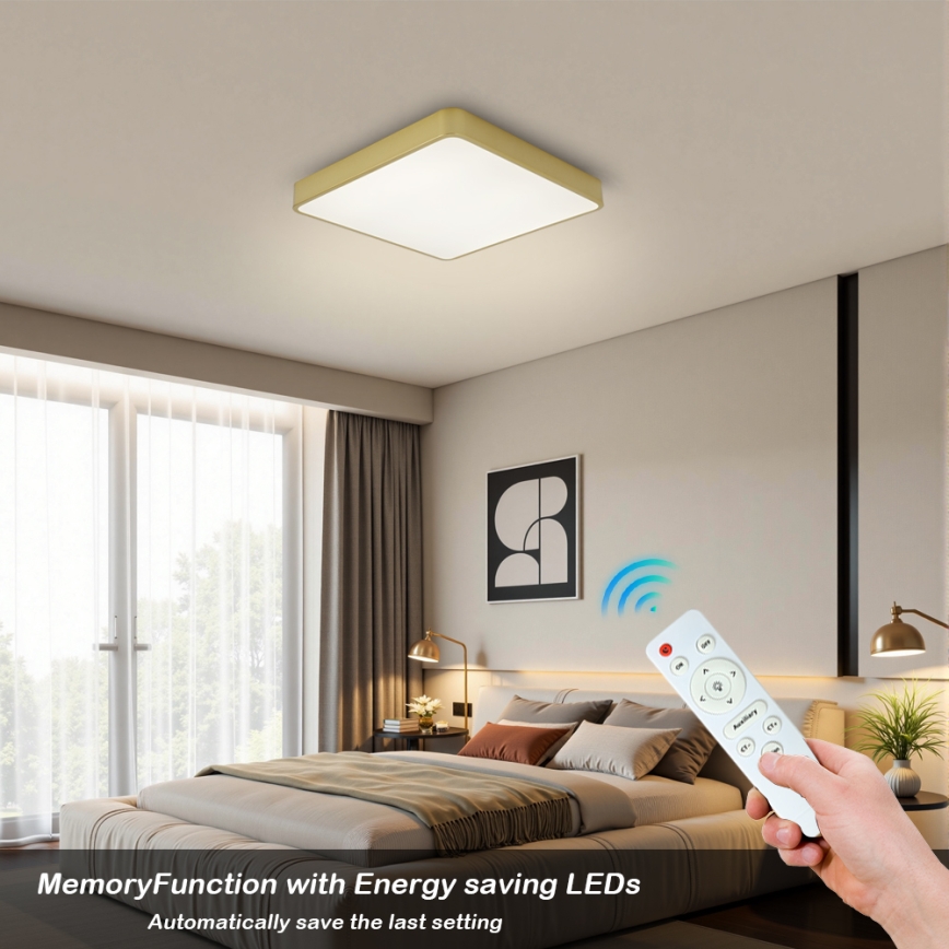 BRILAGI - диммируемый светодиодный потолочный светильник POOL SQUARE LED/36W/230V 3000-6000K 40x40 см золотой + пульт дистанционного управления