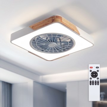 Brilagi - LED Диммируемый потолочный светильник с вентилятором LED/38 Вт/230 В 3000-6500K 3000-6500K 50x50 см белый/дуб + пульт дистанционного управления