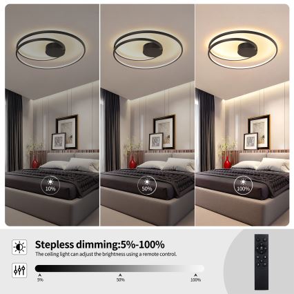 Brilagi - Диммируемый светодиодный потолочный светильник TWISTER LED/75W/230V 3000-6000K, диаметр 70 cm, чёрный, с пультом дистанционного управления
