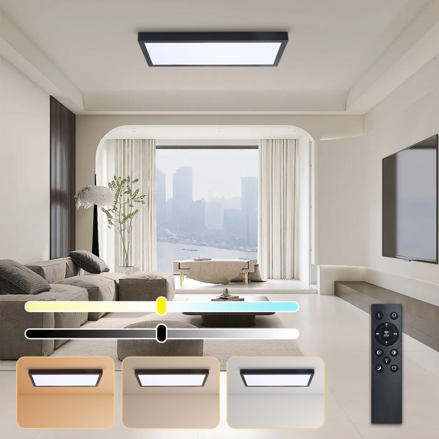 Brilagi - LED Диммируемый потолочный светильник для ванной FRAME SMART LED/30 Вт/230 В 30x60 см 3000-6000К  IP44 чёрный  + пульт дистанционного управления