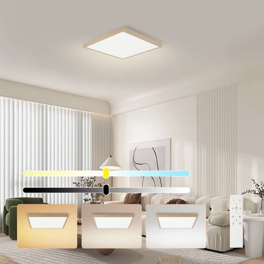 Brilagi - диммируемый потолочный светильник для ванной FRAME SMART LED, 50 Вт, 230 В, 60×60 см, 3000–6000 К, IP44, бежевый + пульт дистанционного управления