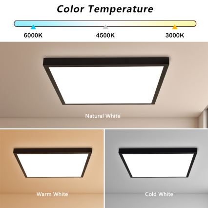 Brilagi - диммируемый LED потолочный светильник для ванной комнаты FRAME SMART LED/50W/230V 60x60 cm 3000-6000K IP44 чёрный + пульт дистанционного управления
