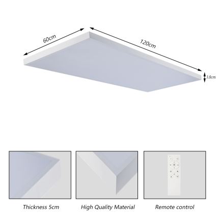 Brilagi - LED диммируемый потолочный светильник для ванной FRAME SMART LED/96W/230V 120x60 cm 3000-6000K IP44 белый + пульт дистанционного управления