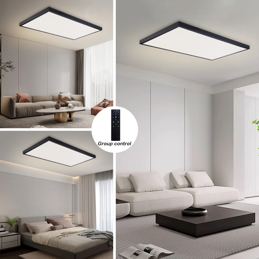 Brilagi - диммируемый светодиодный потолочный светильник для ванной FRAME SMART LED/96W/230V 120x60 см 3000–6000K IP44 черный + пульт дистанционного управления