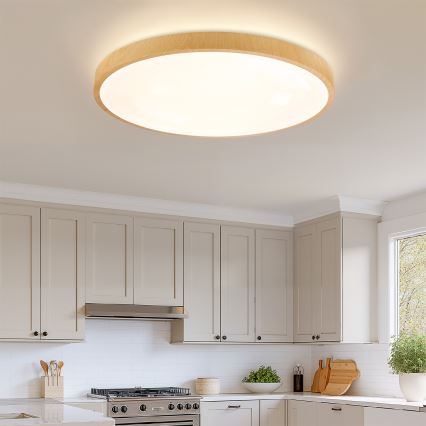 Brilagi - диммируемый потолочный LED-светильник GLASS POOL DOUBLE LED/80W/230V 3000-6000K 60 см декор под дерево + пульт дистанционного управления