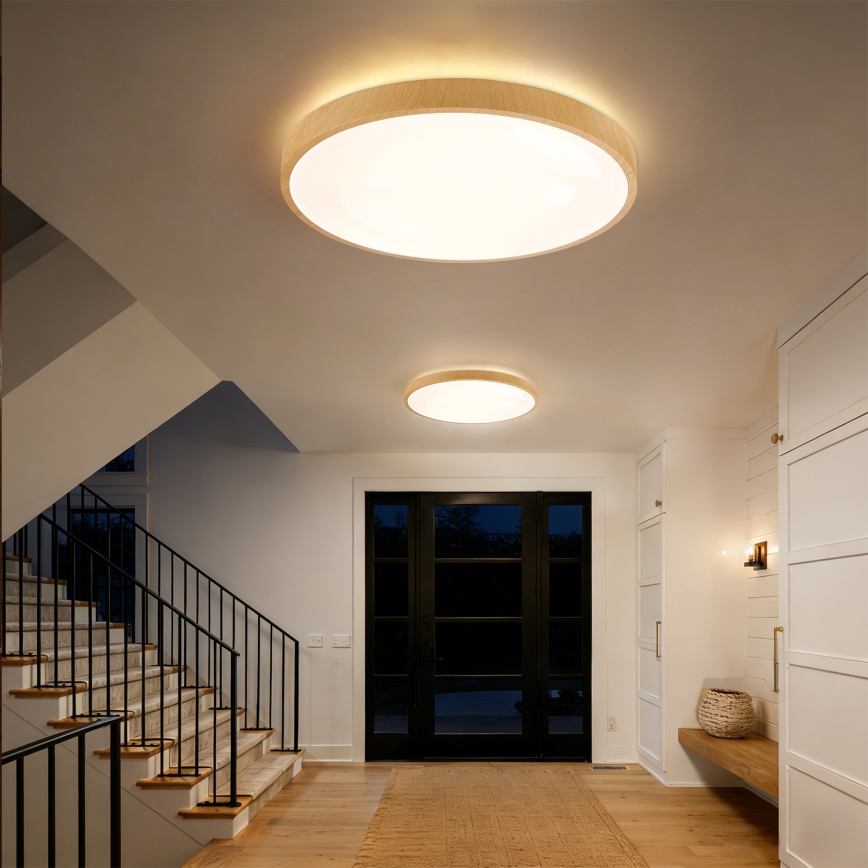 Brilagi - диммируемый потолочный LED-светильник GLASS POOL DOUBLE LED/80W/230V 3000-6000K 60 см декор под дерево + пульт дистанционного управления
