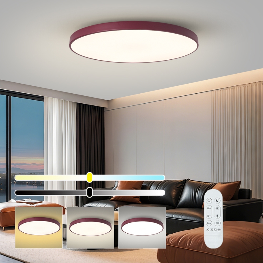 Brilagi - диммируемый светильник LED POOL SMART, 128 Вт/230 В, диаметр 100 см, Wi‑Fi (Tuya) + дистанционное управление, бордовый