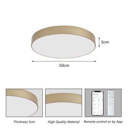 BRILAGI - Диммируемый потолочный светильник POOL SMART LED/60 Вт/230 В 3000–6000 К, диам. 50 см, Wi‑Fi Tuya, золотой + пульт дистанционного управления