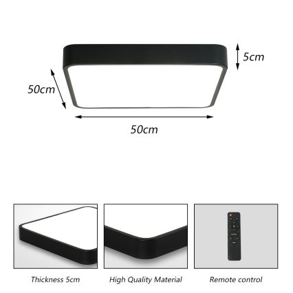 Brilagi - Светодиодный регулируемый потолочный светильник POOL SQUARE LED/48W/230V 3000-6000K 50x50 см черный + дистанционное управление