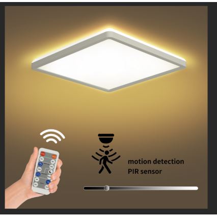 Brilagi - Светильник с LED-диодами, регулируемой яркостью, с датчиком движения и сумерек ULTRA SLIM LED/18W/230V 30x30 см + дистанционное управление