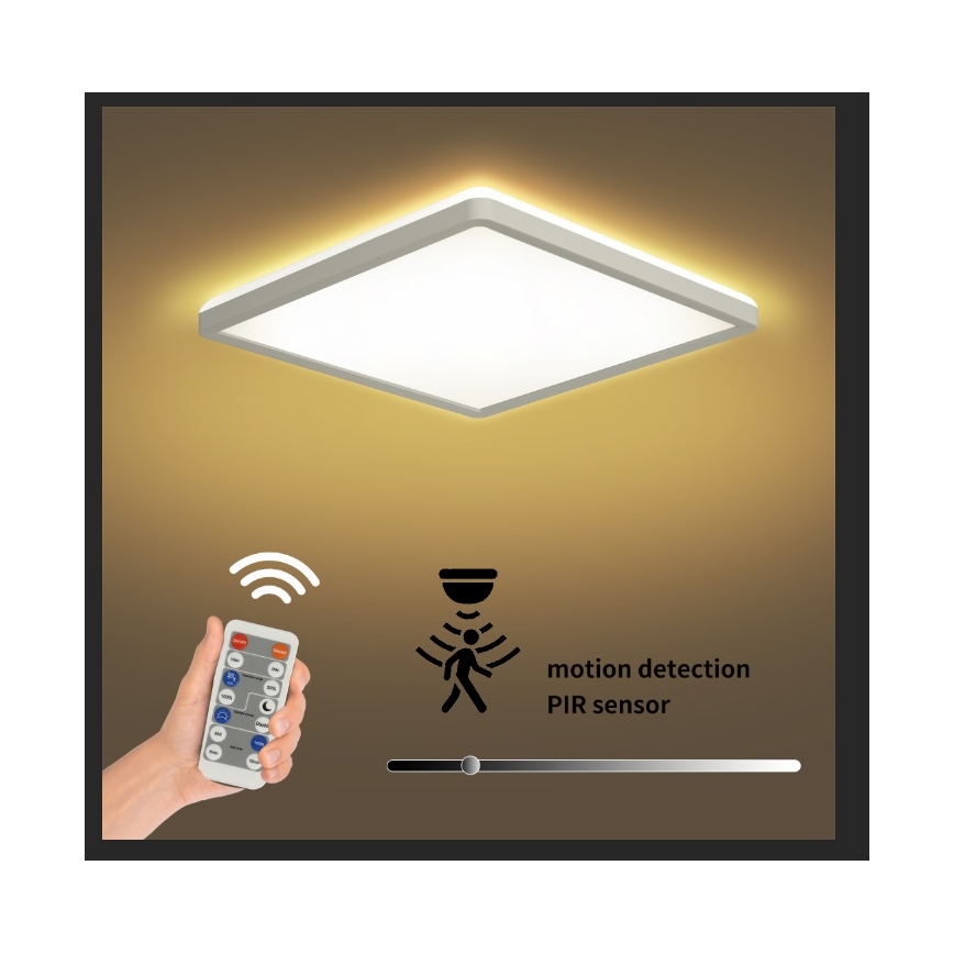 Brilagi - Светильник с LED-диодами, регулируемой яркостью, с датчиком движения и сумерек ULTRA SLIM LED/18W/230V 30x30 см + дистанционное управление