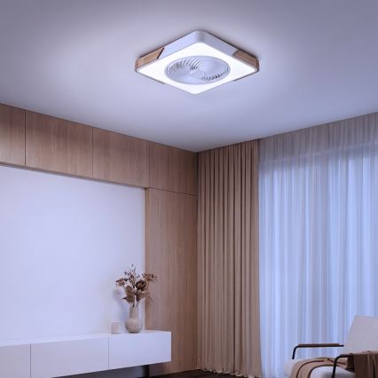Brilagi - Диммируемый потолочный светильник с вентилятором LED/30W/230V 3000-6500K белый/дуб + пульт дистанционного управления