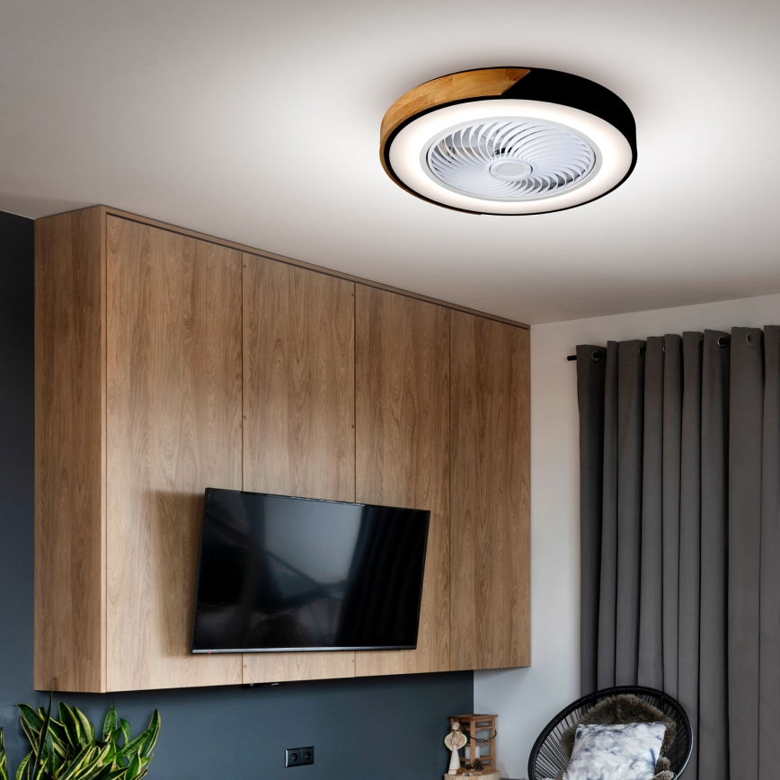 Brilagi - диммируемый потолочный светильник LED с вентилятором LED/30W/230V 3000-6500K диам. 50 см чёрный/дуб + пульт дистанционного управления