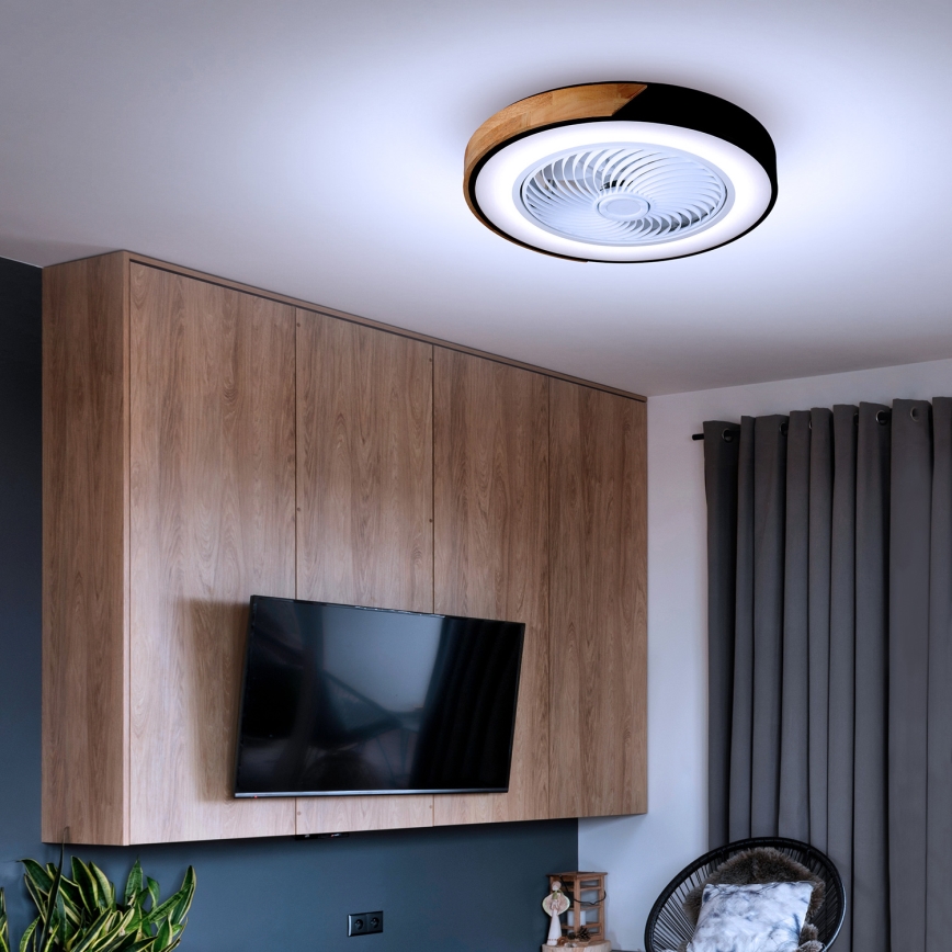 Brilagi - диммируемый потолочный светильник LED с вентилятором LED/30W/230V 3000-6500K диам. 50 см чёрный/дуб + пульт дистанционного управления