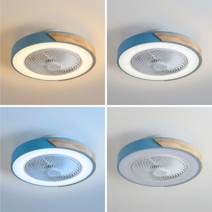 Brilagi - Диммируемый потолочный светильник с вентилятором LED/38W/230V 3000-6500K диам. 50 см синий/дуб + пульт дистанционного управления