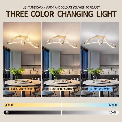 Brilagi - затемнювана LED накладна люстра TWISTER LED/60W/230V 3000-6000K золота + пульт дистанційного керування