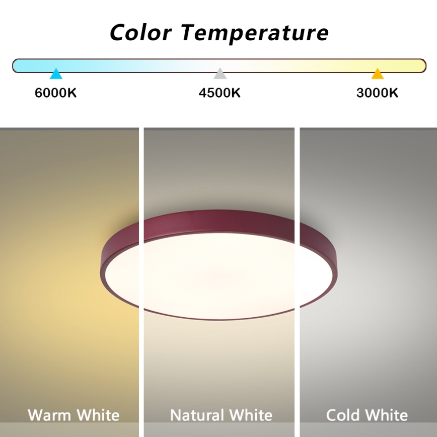 Brilagi - димований LED стельовий світильник POOL LED/36W/230V 3000-6000K Ø 30 см бордовий + пульт дистанційного керування