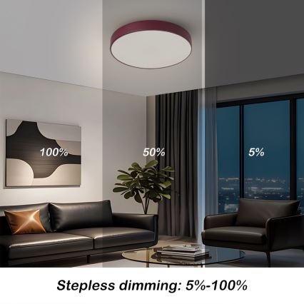 Brilagi - димований LED стельовий світильник POOL LED/36W/230V 3000-6000K Ø 30 см бордовий + пульт дистанційного керування