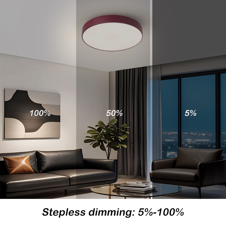 Brilagi - димований LED стельовий світильник POOL LED/36W/230V 3000-6000K Ø 30 см бордовий + пульт дистанційного керування