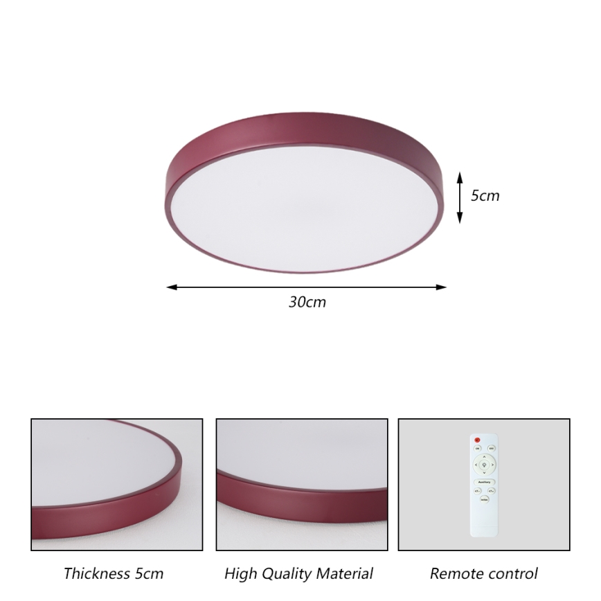 Brilagi - димований LED стельовий світильник POOL LED/36W/230V 3000-6000K Ø 30 см бордовий + пульт дистанційного керування