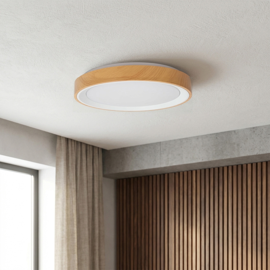Brilagi - LED стельовий світильник з регулюванням яскравості FLOCO LED/48W/230V діам. 40 см декор під дерево/білий + пульт дистанційного керування