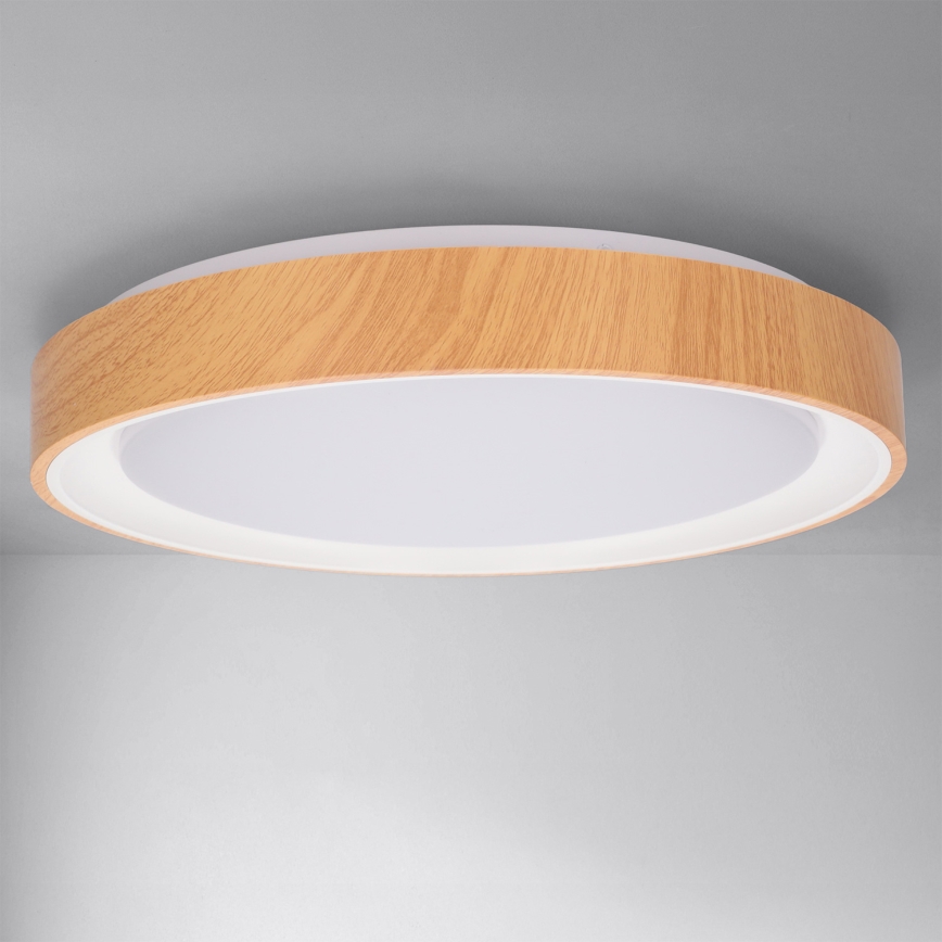 Brilagi - LED стельовий світильник з регулюванням яскравості FLOCO LED/48W/230V діам. 40 см декор під дерево/білий + пульт дистанційного керування