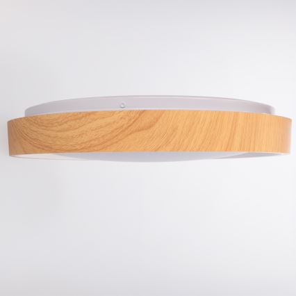 Brilagi - LED стельовий світильник з регулюванням яскравості FLOCO LED/48W/230V діам. 40 см декор під дерево/білий + пульт дистанційного керування