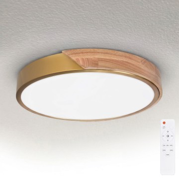 BRILAGI - LED Димований стельовий світильник PILANA LED/48W/230V 3000-6500K дуб/золотий Ø 40 см + пульт дистанційного керування
