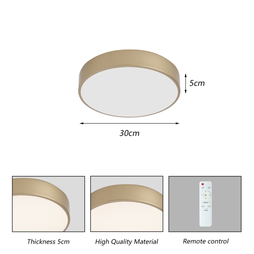 BRILAGI - LED димований стельовий світильник POOL LED/36W/230V 3000-6000K діаметр 30 см золотистий + пульт дистанційного керування