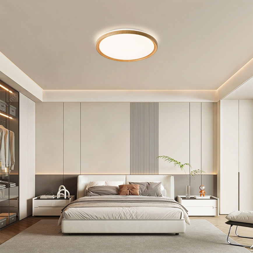 Brilagi - LED стельний світильник RIVO LED/72W/230V, із регулюванням яскравості, 3000-6000K, декор під дерево, діаметр 50 см + пульт дистанційного керування