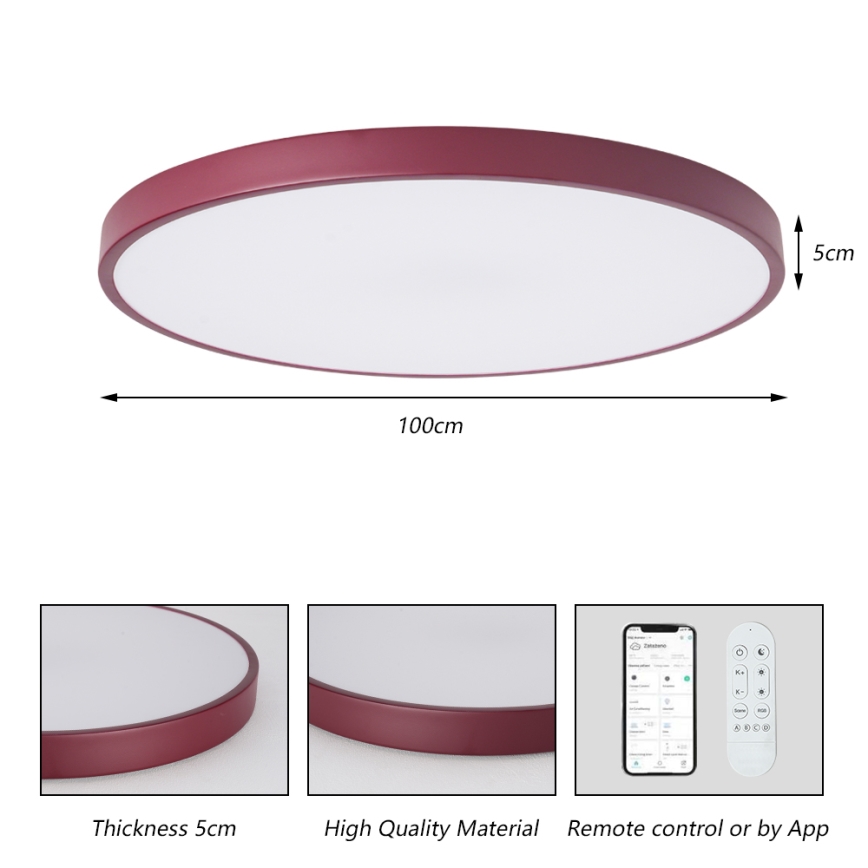 BRILAGI - LED світильник з регулюванням яскравості POOL SMART LED/128W/230V, діаметр 100 см, 3000–6000 К, Wi‑Fi Tuya + пульт дистанційного керування, бордовий