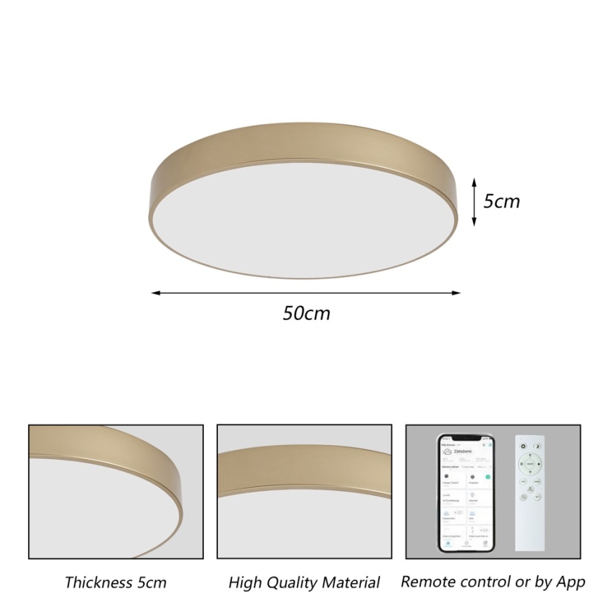 BRILAGI - LED стельовий світильник з регульованою яскравістю POOL SMART LED/60W/230V 3000-6000K діам. 50 см Wi-Fi Tuya золотистий + пульт дистанційного керування