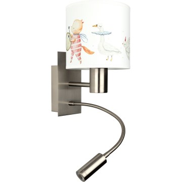 BRILAGI - LED дитяча гнучка настінна лампа BOBO 1xE27/25W/230V + LED/3W матовий хром/білий/зі звірятками