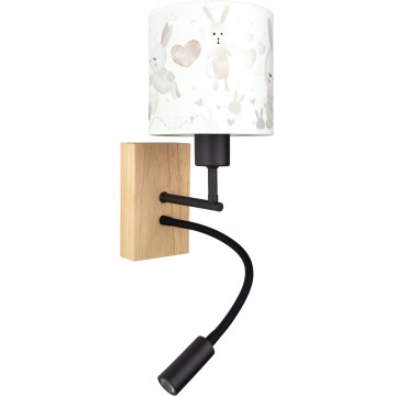 BRILAGI - LED дитяча гнучка настінна лампа BOBO WOOD 1xE27/25W/230V + LED/3W дуб/чорна/біла/зайчики