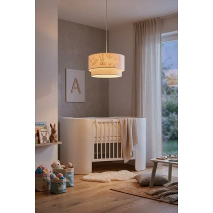 Brilagi - LED дитяча люстра на шнурі BOBO 1xE27/60W/230V діам. 35 см біла/зайчики