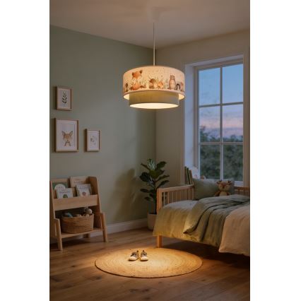 Brilagi - LED дитячий підвісний світильник на тросі BOBO 1xE27/10W/230V діам. 40 см білий/зелений/з малюнком тваринок