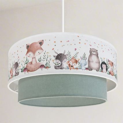 Brilagi - LED дитячий підвісний світильник на тросі BOBO 1xE27/10W/230V діам. 40 см білий/зелений/з малюнком тваринок