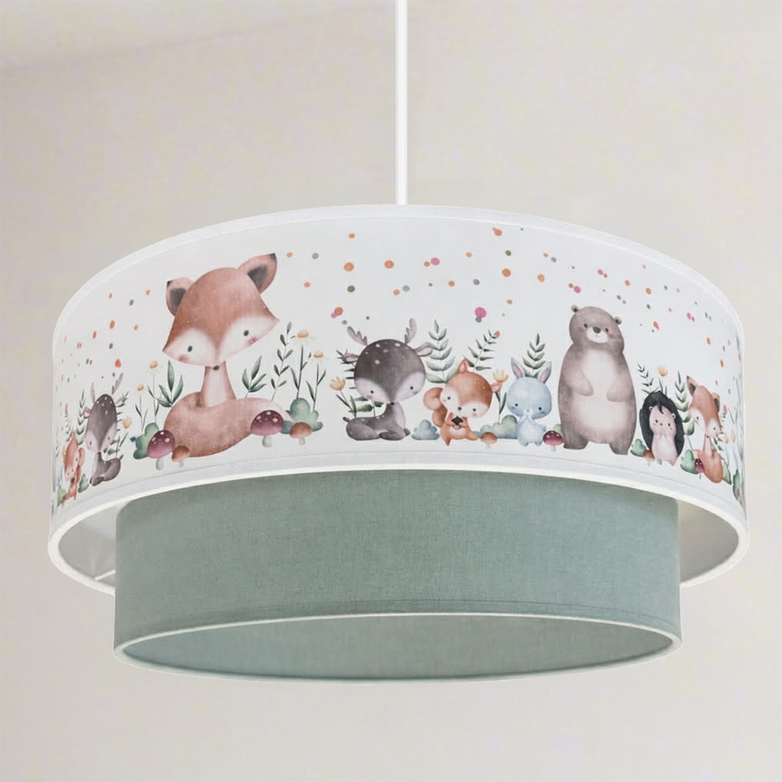 Brilagi - LED дитячий підвісний світильник на тросі BOBO 1xE27/10W/230V діам. 40 см білий/зелений/з малюнком тваринок
